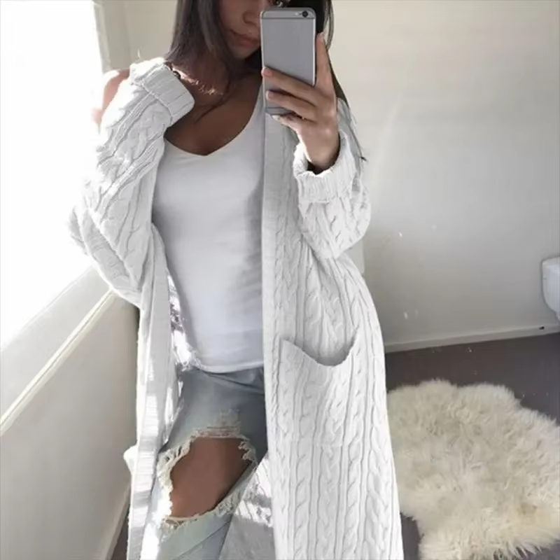 Cardigans longs pour femmes en coton, collection automne 2026, épais, printemps-hiver, pull tricoté 