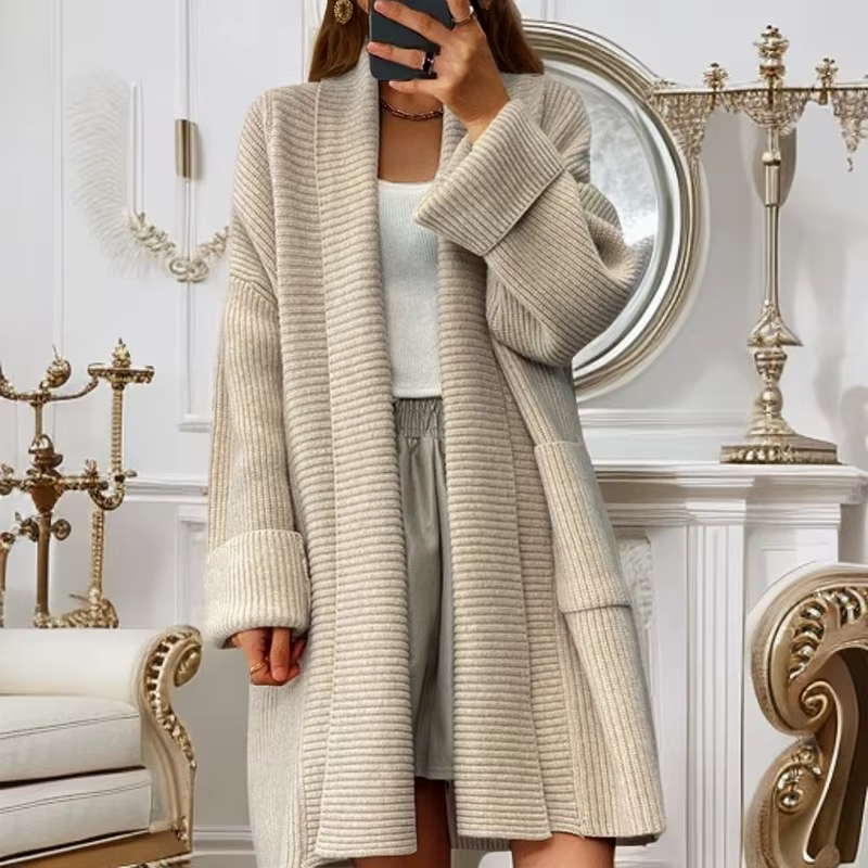 Cardigan Long élégant pour femme, pull décontracté, manches longues, poches, tricoté, places, mantea