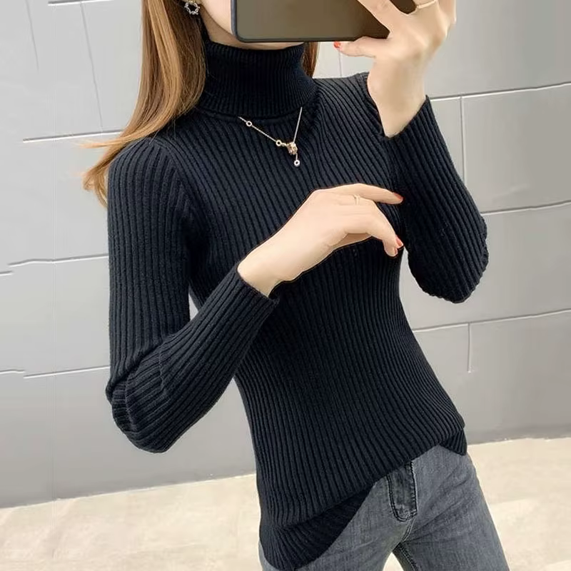 Pulls à col roulé pour femmes, mode coréenne, coupe slim, automne-hiver, tricotés, unis, polyvalents