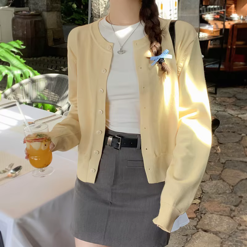 Cardigan à manches longues pour femmes, col rond, boutonné, tricot, automne et printemps, simple bou