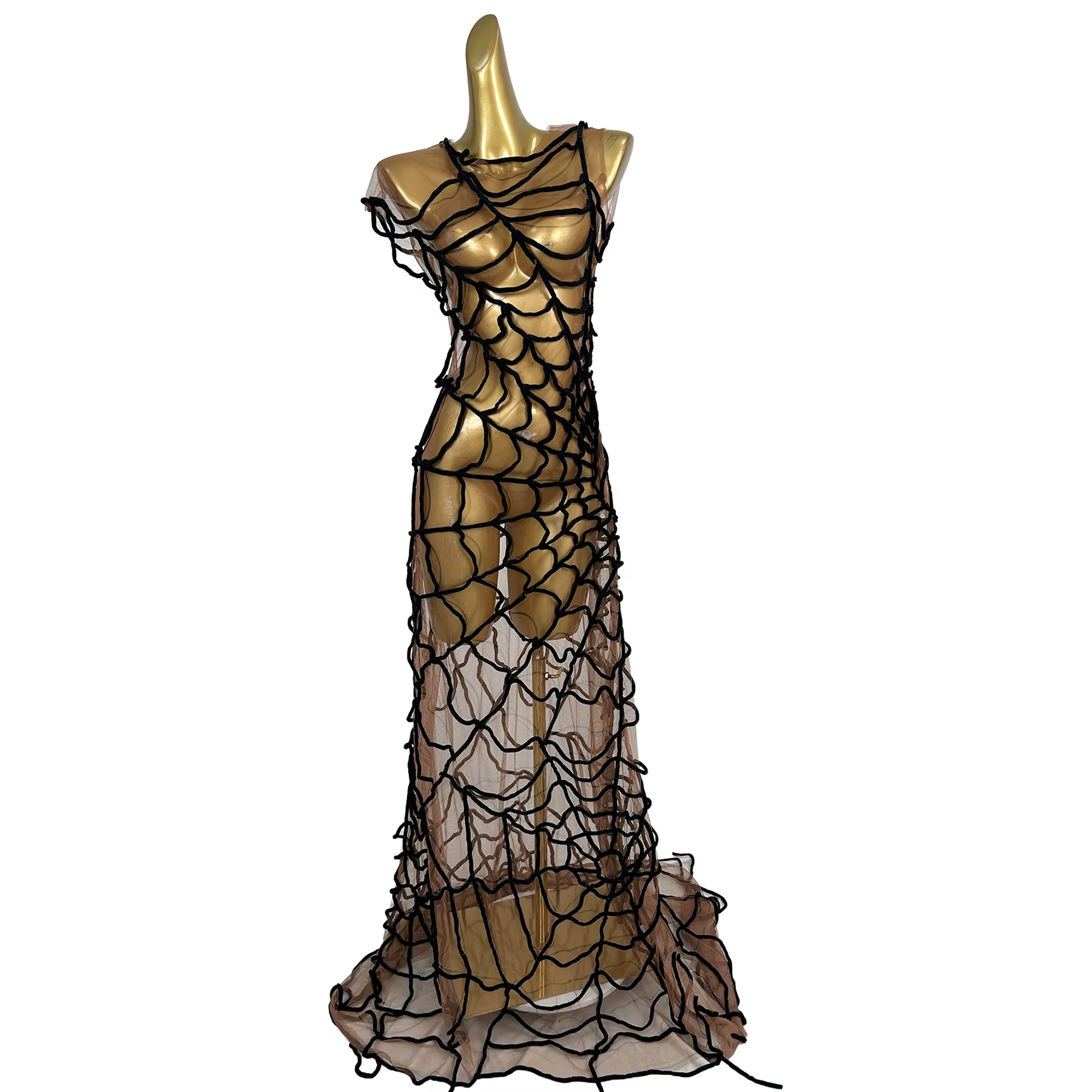 Robe longue de soirée sexy en maille transparente effet toile d'araignée pour femme, robe de bal sir