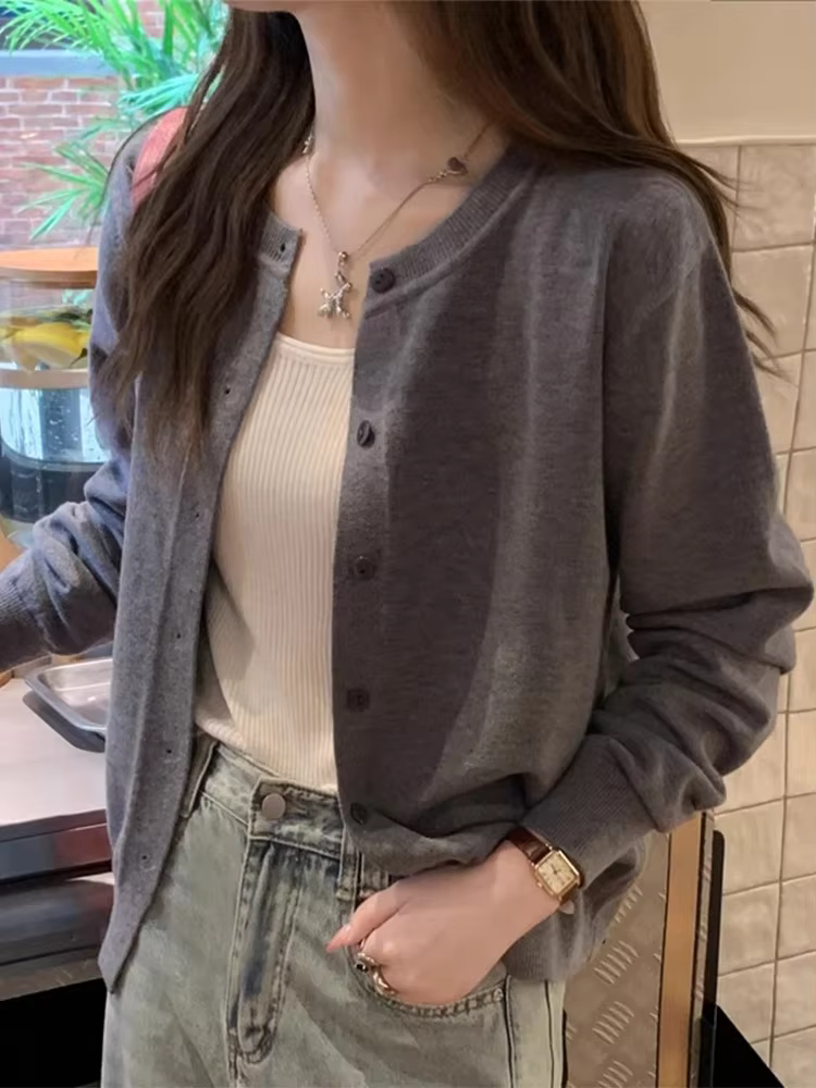 Cardigans et pulls décontractés chauds pour femme, col rond, manches longues, simple boutonnage, cou